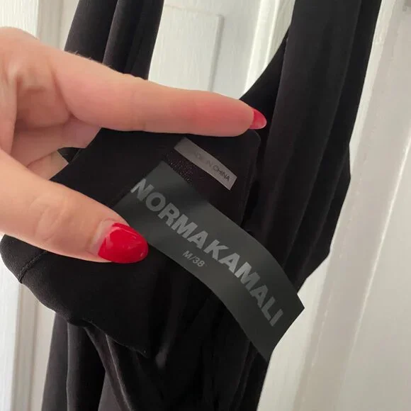 Norma Kamali Tie Front Halter Dress M Black Midi - Picture 5 of 5